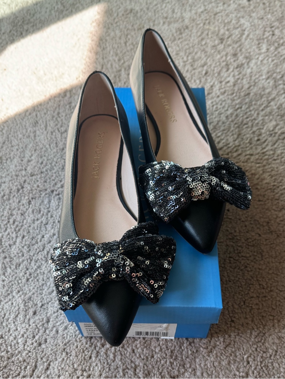Jack Rogers Black Sequin Bow Leather Ballet Flats new 9